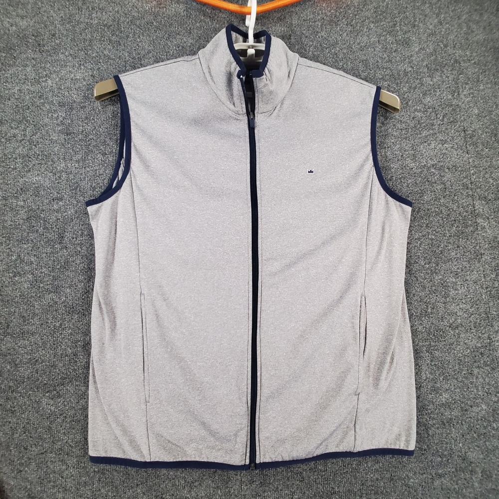 Crown & Ivy Vest Mens L Full Zip Gray Heathered Navy Trim Stretch Golf